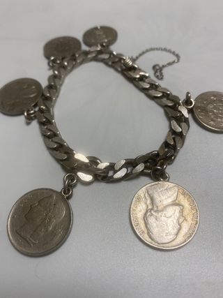 Pulsera 6 monedas plata maciza