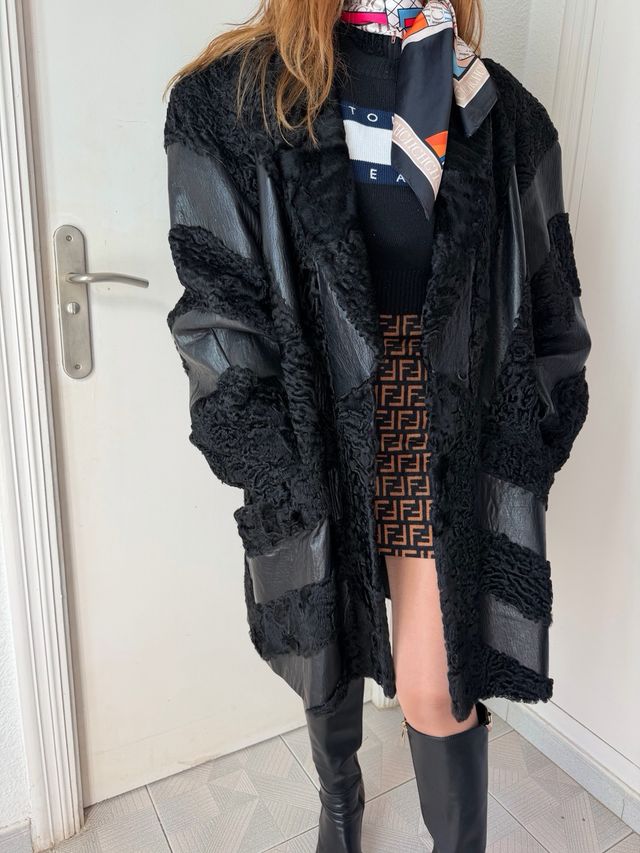 Abrigo Pelo y Piel Original Negro