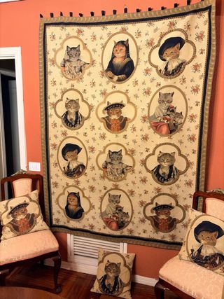 Tapiz gatos de época de Susan Herbert y 4 cojines