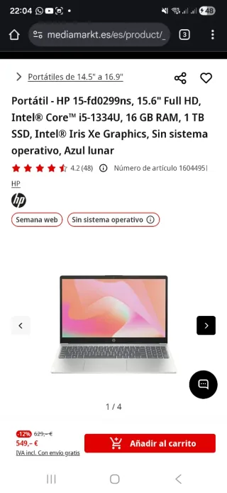 Portátil HP 15-fd0299ns 15.6 FHD Intel C