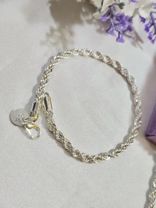 Conjunto Collar y Pulsera Plata Estilo Cordón