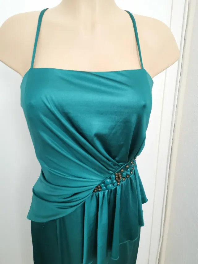 Vestido alta costura verde azul talla 44
