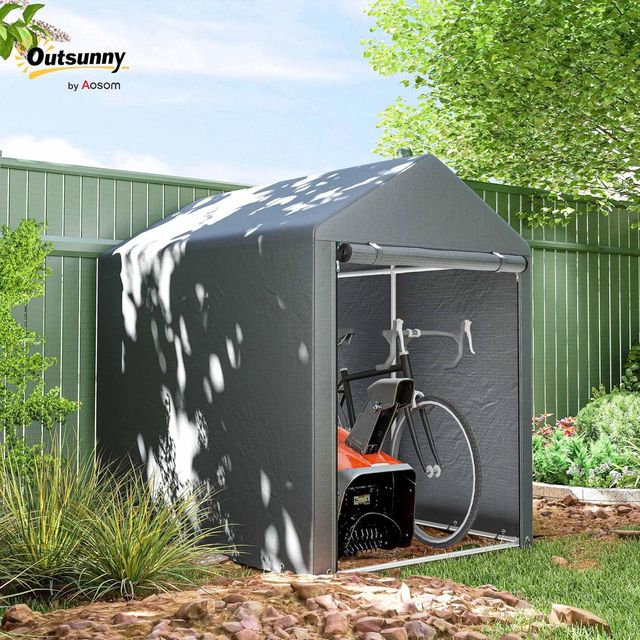 Garaje Moto para Exterior Almacenamiento anti UV Con Entrada con Cremallera, Tenda Garaje para Bicicletas y Herramientas en Metal Galvanizado y Tejido PE, 120X179X165 Cm, Gris Oscuro