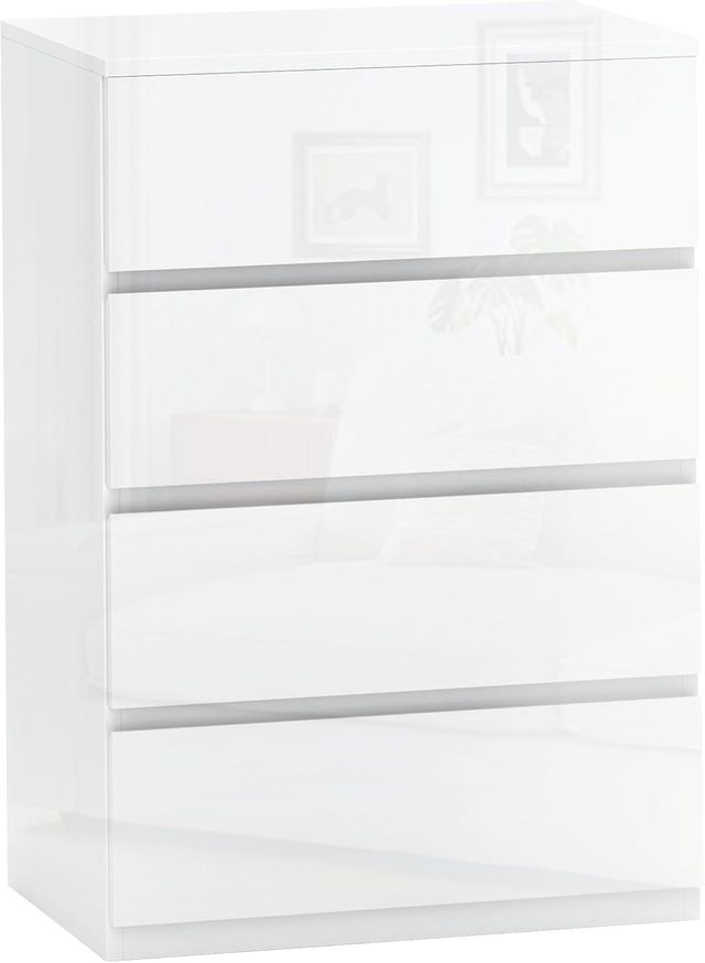 Cómoda Moderna 4 Cajones Antivuelco, Cómoda de Madera de Aglomerado, 55X33X80 Cm, Blanco Brillante