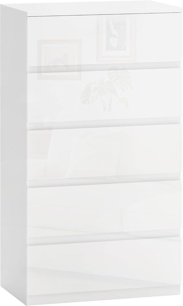 Cómoda Moderna 4 Cajones Antivuelco, Cómoda de Madera de Aglomerado, 55X33X80 Cm, Blanco Brillante