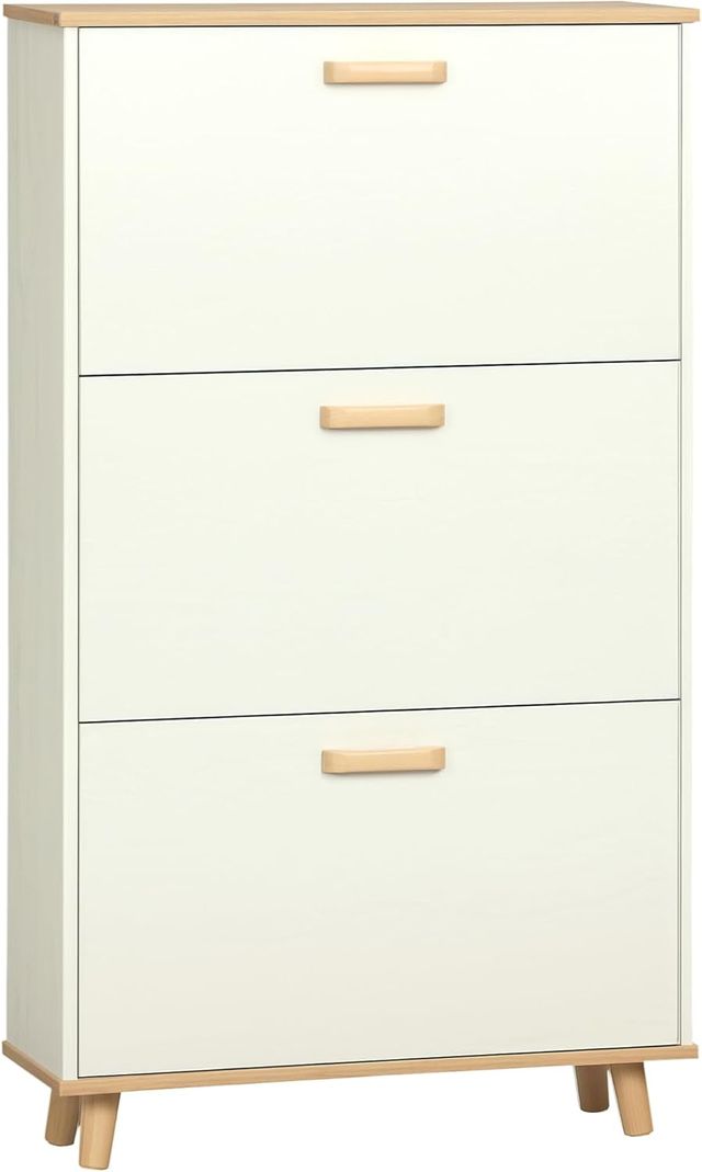 Mueble Zapatero Ahorra Espacio en Aglomerado con 3 Cajones y 2 Estantes Internos Regulables, 70X23.5X122 Cm, Blanco