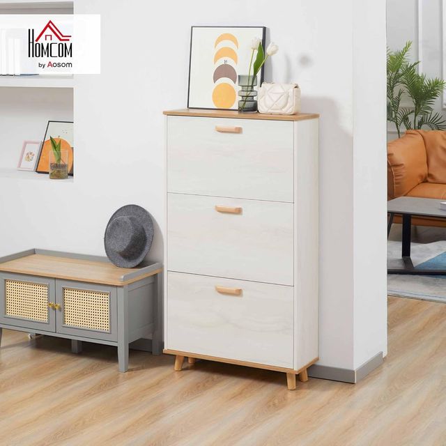 Mueble Zapatero Ahorra Espacio en Aglomerado con 3 Cajones y 2 Estantes Internos Regulables, 70X23.5X122 Cm, Blanco