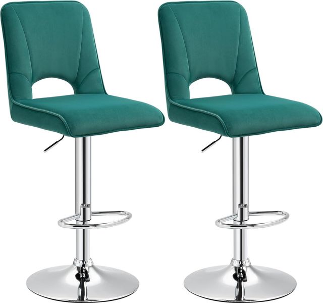 Conjunto de 2 Taburetes de Bar Modernos y Giratorios con Respaldo Alto y Reposapiés, Taburetes de Cocina Acolchados con Altura Ajustable en Tela Verde, 41X51X97-117Cm