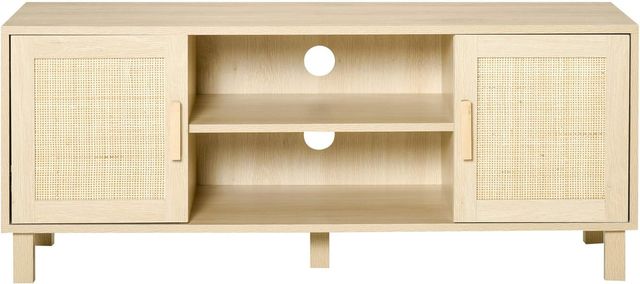 Mueble Porta TV Con Vani Abiertos Y Puertas de Ratan, Mueble para TV Hasta 50'', 115X40X48Cm, Color Madera
