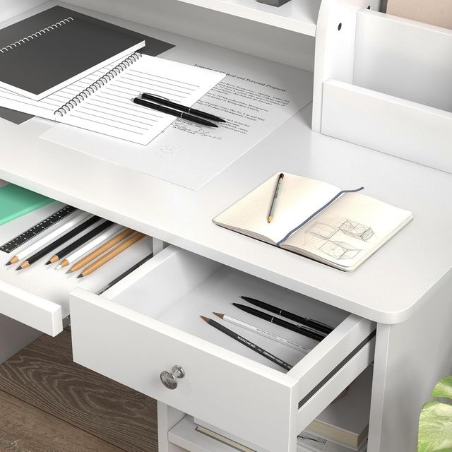 Escritorio para Niños Con Silla, Banco Escolar para Niños De 5 a 8 Años en Madera Con Estante y Silla, Blanco