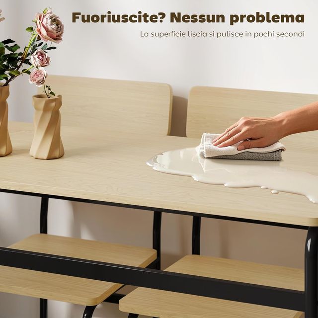 Conjunto de Mesa y Sillas para Comedor de 5 Piezas, Mesa de Comedor Rectangular y 4 Sillas de Madera y Metal, Ahorra Espacio, Diseño Industrial, para Sala de Estar Cocina, Negro y Color Madera