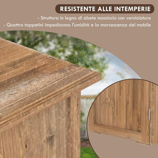 Armario Exterior de Madera de Abeto de 2 Puertas, Caseta de Jardín para Herramientas con Techo y Cierre Magnético, para Jardín y Balcón, 77X55X72 Cm, Marrón