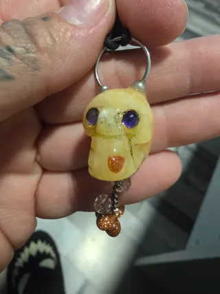 Collar Calavera Calcita Dorada Circonitas