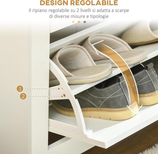 Zapatero Compacto Slim Con 3 Puertas Abatibles, Zapatero de Entrada Con Estantes Regulables en 2 Niveles y Base Elevada, Porta Zapatos para 18 Pares Con Asa Integrada, 72X26X112 Cm, Blanco