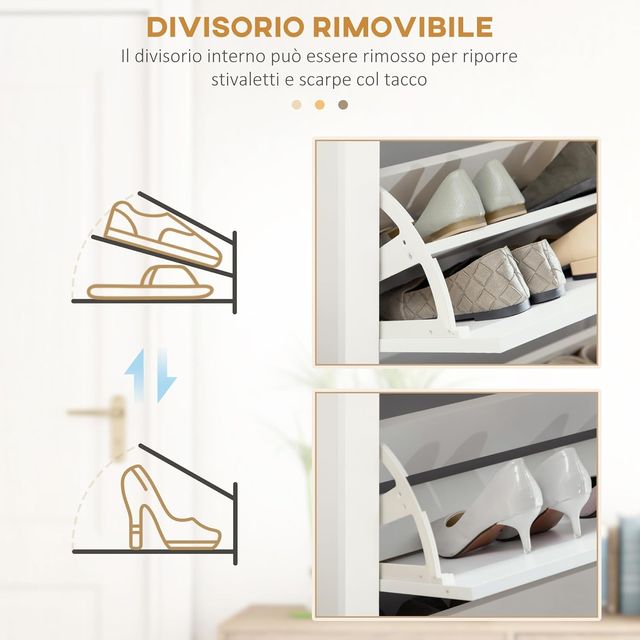 Zapatero Compacto Slim Con 3 Puertas Abatibles, Zapatero de Entrada Con Estantes Regulables en 2 Niveles y Base Elevada, Porta Zapatos para 18 Pares Con Asa Integrada, 72X26X112 Cm, Blanco