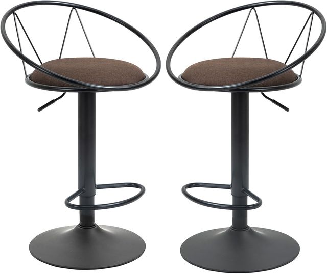 Conjunto de 2 Taburetes de Bar Giratorios, Taburetes de Cocina con Respaldo y Reposapiés de Metal, Altura Regulable y Asiento Acolchado para Sala de Estar y Cocina, Marrón 51X46X78-100Cm