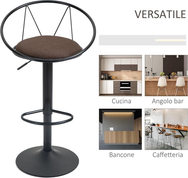 Conjunto de 2 Taburetes de Bar Giratorios, Taburetes de Cocina con Respaldo y Reposapiés de Metal, Altura Regulable y Asiento Acolchado para Sala de Estar y Cocina, Marrón 51X46X78-100Cm