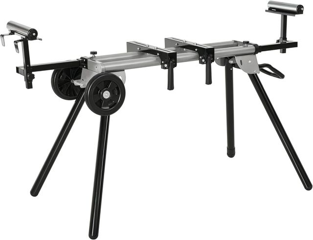 Soporte Universal para Sierras de Inglete, Banco Extensible Regulable y Plegable Carga Máxima 150Kg, Negro y Plata