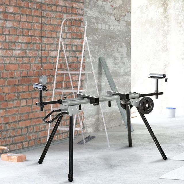 Soporte Universal para Sierras de Inglete, Banco Extensible Regulable y Plegable Carga Máxima 150Kg, Negro y Plata