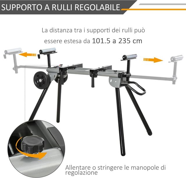 Soporte Universal para Sierras de Inglete, Banco Extensible Regulable y Plegable Carga Máxima 150Kg, Negro y Plata