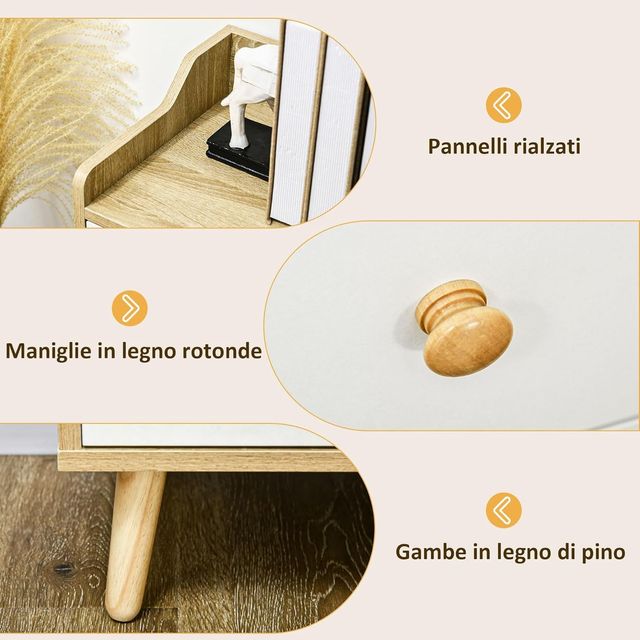 Credenza de Salón en Madera Con 3 Cajones Y 2 Armarios de 2 Niveles, Mueble de Salón Moderno Y Multiusos para Cocina, Comedor Y Sala de Estar, 90X32X80 Cm, Blanco Y Color Madera