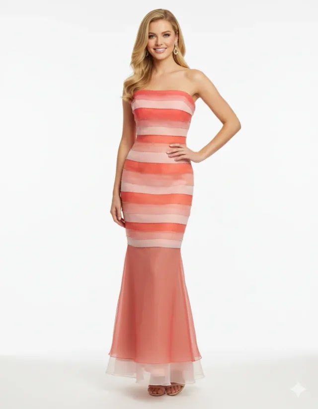 Vestido Alta Costura Talla 44 Naranja Rosa