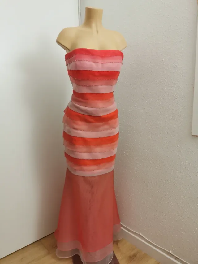 Vestido Alta Costura Talla 44 Naranja Rosa