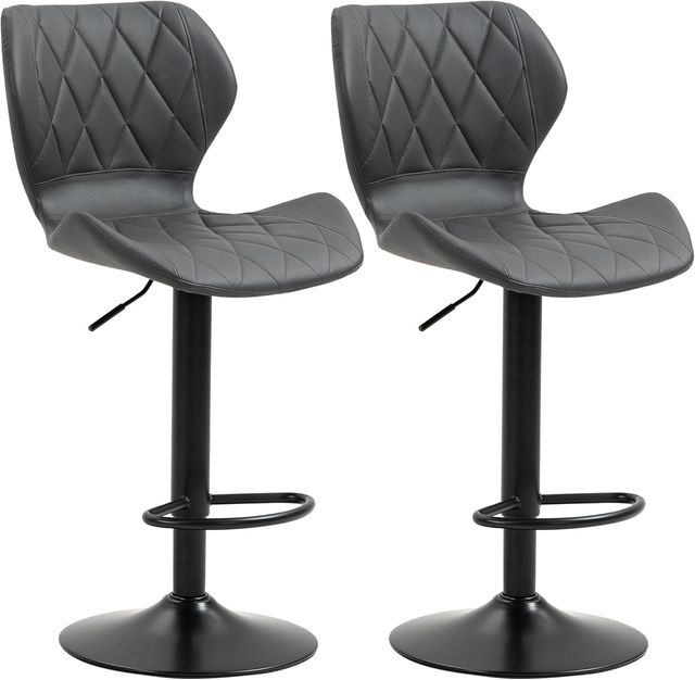 Juego De 2 Taburetes Altos De Bar En Piel Sintética Con Altura Ajustable, Taburetes De Cocina Giratorios Con Respaldo Y Reposapiés, 46.5X49.5X92-113Cm Gris