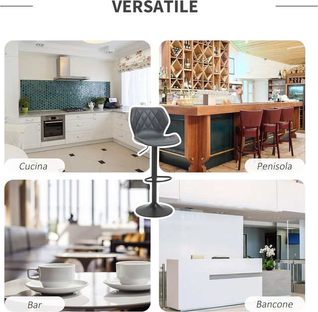 Juego De 2 Taburetes Altos De Bar En Piel Sintética Con Altura Ajustable, Taburetes De Cocina Giratorios Con Respaldo Y Reposapiés, 46.5X49.5X92-113Cm Gris