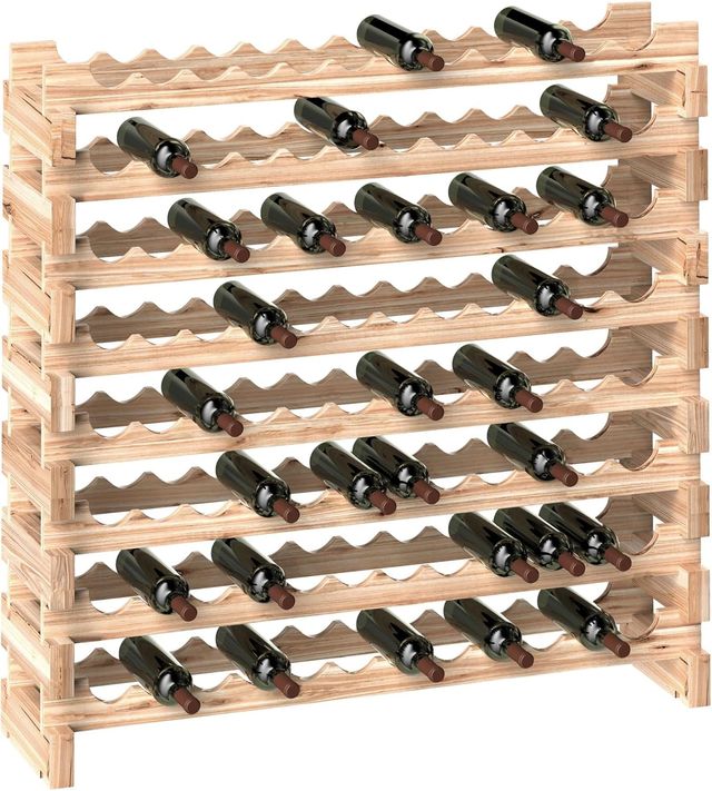 Estante para Botellas de Madera de Abeto, Cantineta para Botellas con 8 Estantes para 96 Botellas y Peso Máximo de 100 Kg, 114X28X113.5 Cm, Madera Natural