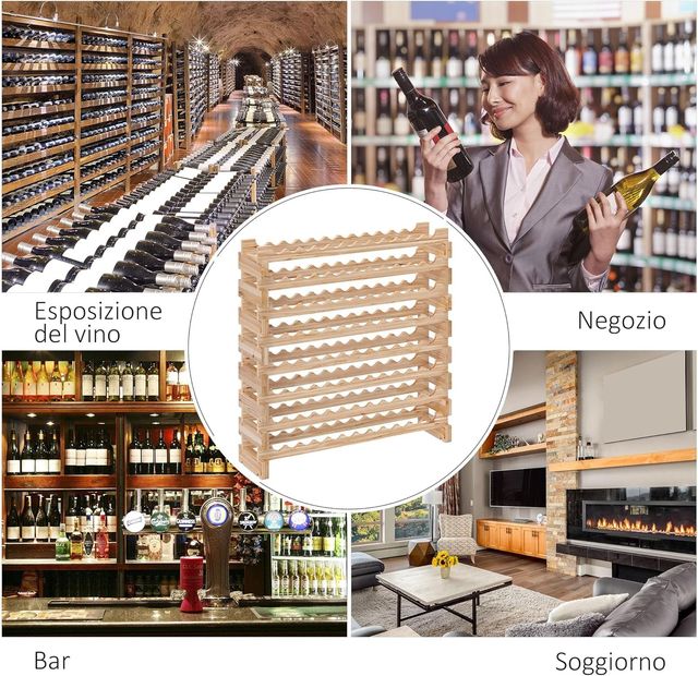 Estante para Botellas de Madera de Abeto, Cantineta para Botellas con 8 Estantes para 96 Botellas y Peso Máximo de 100 Kg, 114X28X113.5 Cm, Madera Natural