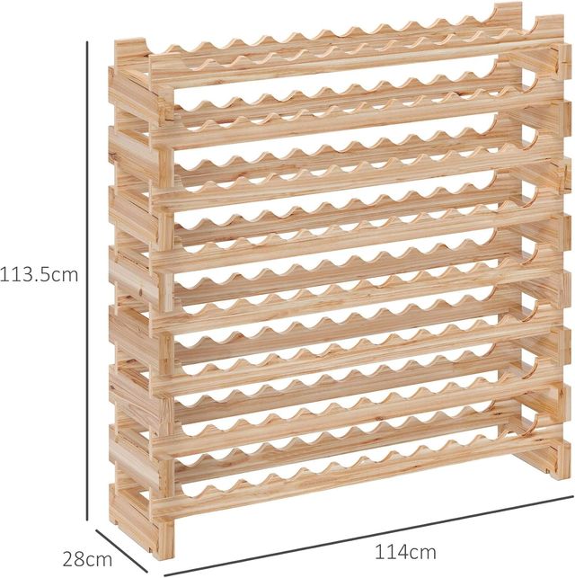 Estante para Botellas de Madera de Abeto, Cantineta para Botellas con 8 Estantes para 96 Botellas y Peso Máximo de 100 Kg, 114X28X113.5 Cm, Madera Natural