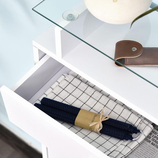 Mueble Zapatero Con 2 Puertas a 2 Niveles, Cajón Y Estante de Vidrio, Zapatero Ahorra Espacio de Madera para Entrada y Pasillo, 60X24X105.5 Cm, Blanco