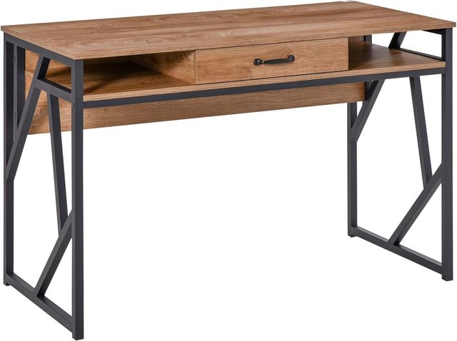 Escritorio Moderno de Metal y MDF Estilo Industrial, Estantes y Cajón para Casa y Oficina, 120X60X76Cm Negro Marrón