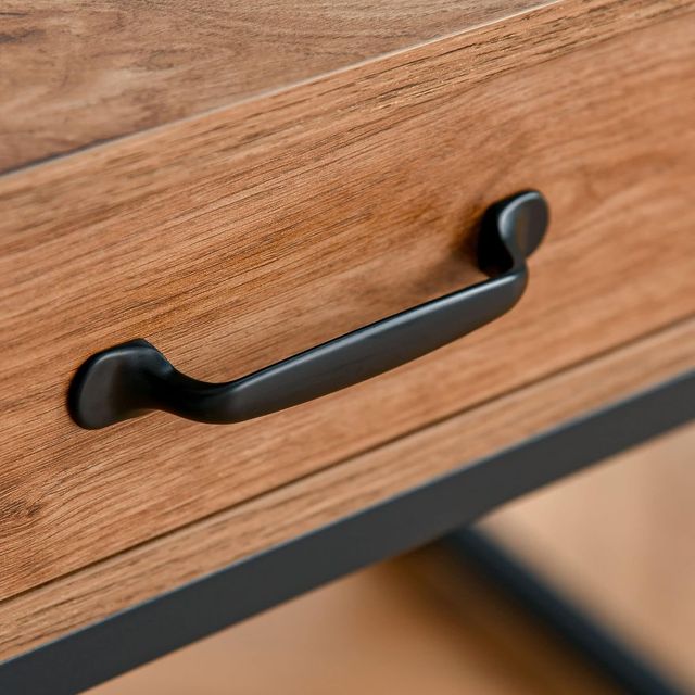 Escritorio Moderno de Metal y MDF Estilo Industrial, Estantes y Cajón para Casa y Oficina, 120X60X76Cm Negro Marrón