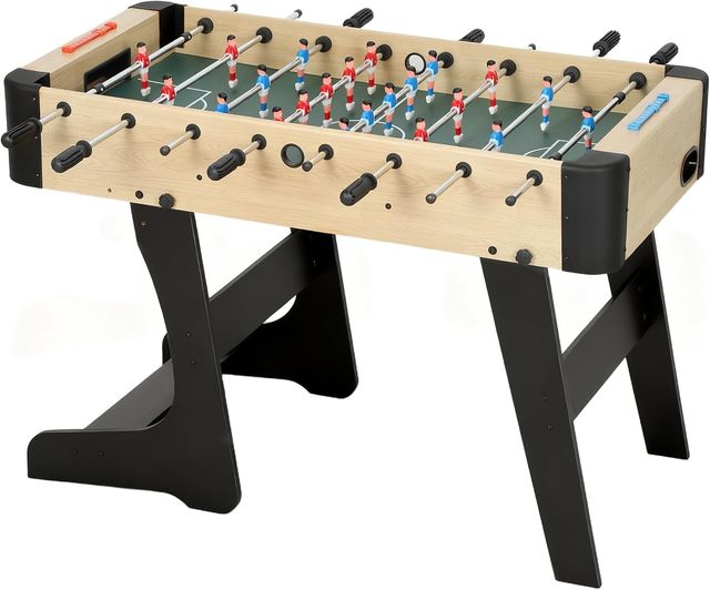 Futbolín Plegable, Biliardino Para Casa Con Mangos Antideslizantes, 8 Barras, 22 Jugadores, 2 Pelotas, Marcador, Para Niños Adultos Para Escuela Oficina Fiestas, 118X107.5X78 Cm, Color Madera