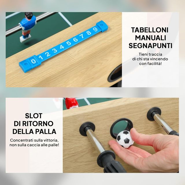 Futbolín Plegable, Biliardino Para Casa Con Mangos Antideslizantes, 8 Barras, 22 Jugadores, 2 Pelotas, Marcador, Para Niños Adultos Para Escuela Oficina Fiestas, 118X107.5X78 Cm, Color Madera