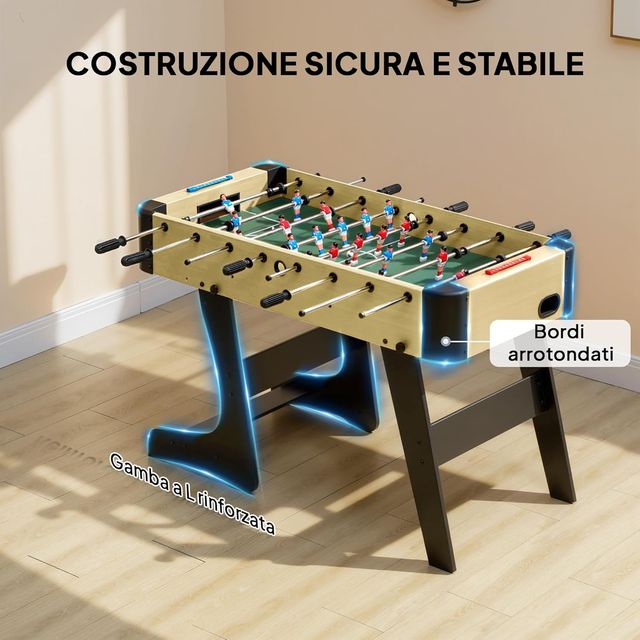 Futbolín Plegable, Biliardino Para Casa Con Mangos Antideslizantes, 8 Barras, 22 Jugadores, 2 Pelotas, Marcador, Para Niños Adultos Para Escuela Oficina Fiestas, 118X107.5X78 Cm, Color Madera