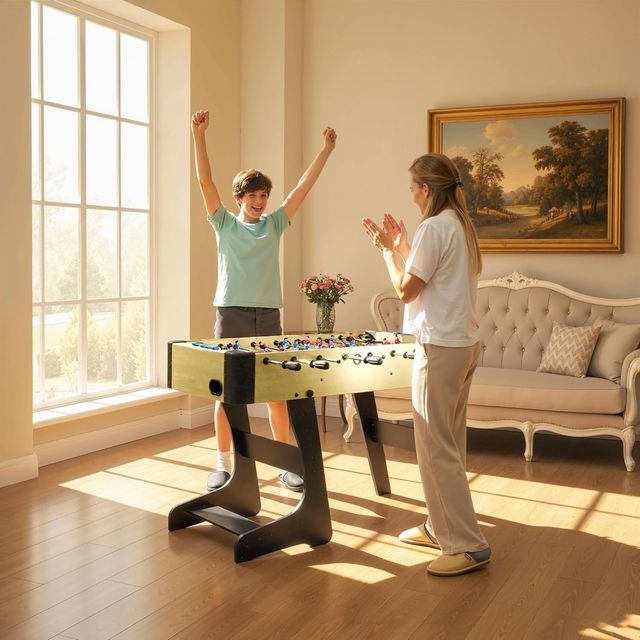 Futbolín Plegable, Biliardino Para Casa Con Mangos Antideslizantes, 8 Barras, 22 Jugadores, 2 Pelotas, Marcador, Para Niños Adultos Para Escuela Oficina Fiestas, 118X107.5X78 Cm, Color Madera