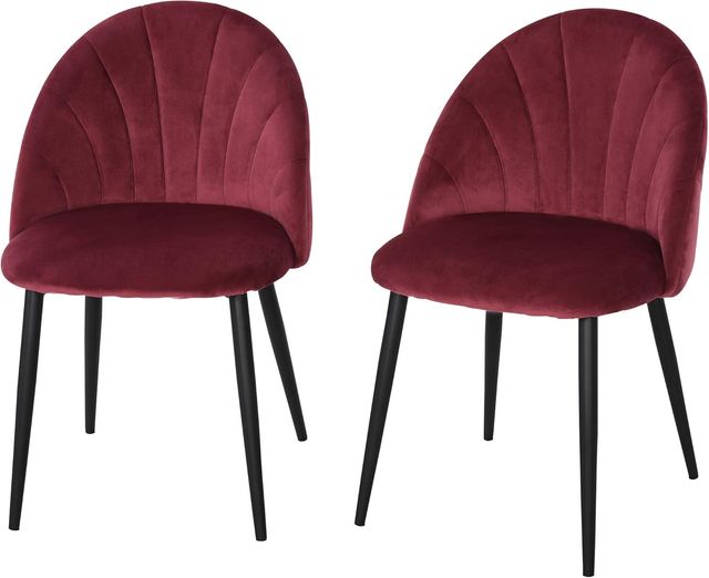 Juego De 2 Sillas De Comedor, Sillas De Cocina Modernas Con Respaldo En Concha Y Patas De Metal, Silla De Terciopelo Con Acolchado Para Cocina, Dormitorio, Oficina Y Sala De Estar, Rojo Oscuro