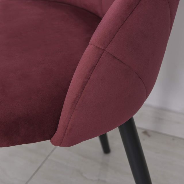 Juego De 2 Sillas De Comedor, Sillas De Cocina Modernas Con Respaldo En Concha Y Patas De Metal, Silla De Terciopelo Con Acolchado Para Cocina, Dormitorio, Oficina Y Sala De Estar, Rojo Oscuro