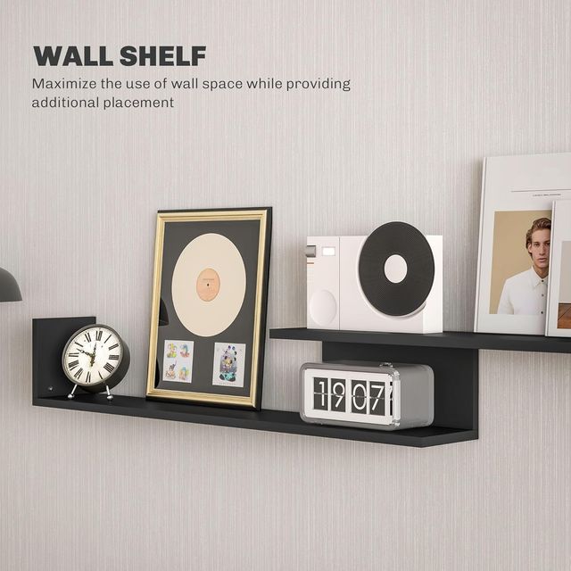 Televisor Móvil Con Estante de Pared, Estantes Abiertos y Armario de Madera, Televisor Móvil Moderno para Sala de Estar y Dormitorio, Negro y Marrón