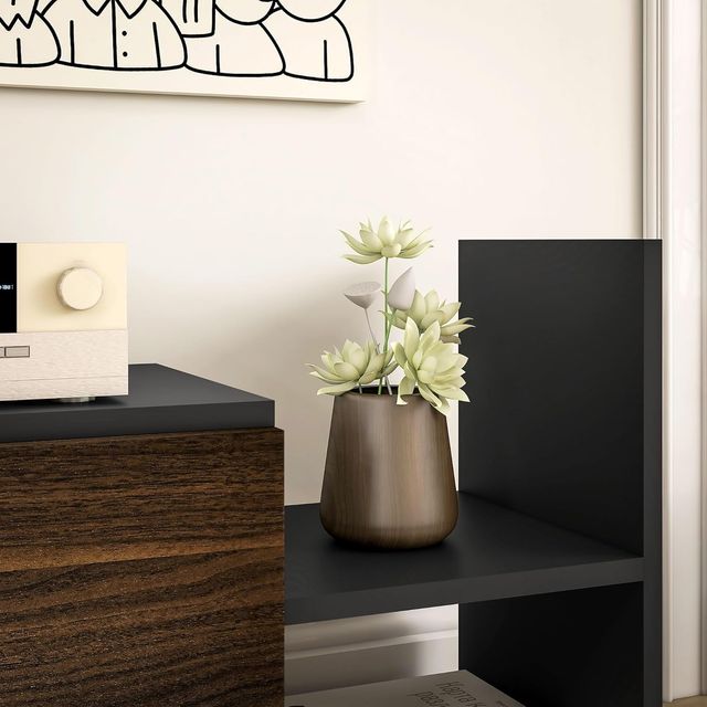 Televisor Móvil Con Estante de Pared, Estantes Abiertos y Armario de Madera, Televisor Móvil Moderno para Sala de Estar y Dormitorio, Negro y Marrón
