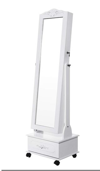 SONGMICS JBC61W - Espejo Joyero, Armario con LED, Organizador de Joyerías, Blanco