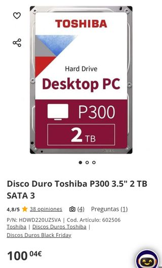 Disco Duro Toshiba P300 3.5" 2 TB SATA 3