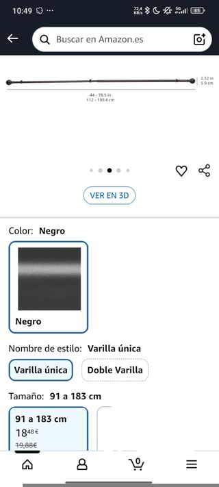 Amazon Basics Barra de Cortina Extensible 91-183 cm