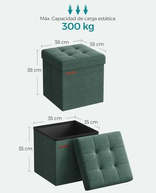 SONGMICS Puff Almacenaje 38 cm, Baúl de Almacenaje, Taburete Reposapiés, Negro LSF27B01