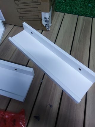 Estante de pared Songmics LWS38WT, blanco, 38 x 5 x 10 cm, repisa para cuadros, de madera, 3 piezas