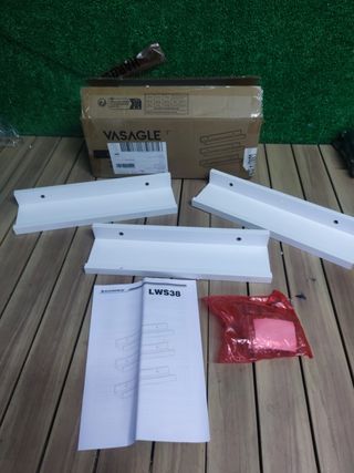 Estante de pared Songmics LWS38WT, blanco, 38 x 5 x 10 cm, repisa para cuadros, de madera, 3 piezas