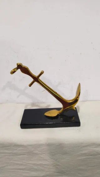 Antigua Escultura Figura Ancla Bronce Náutico